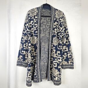 Peruvian Connection 100%Pima Cotton  Artsy Slouchy Cardigan Kimono XL Blue Cream